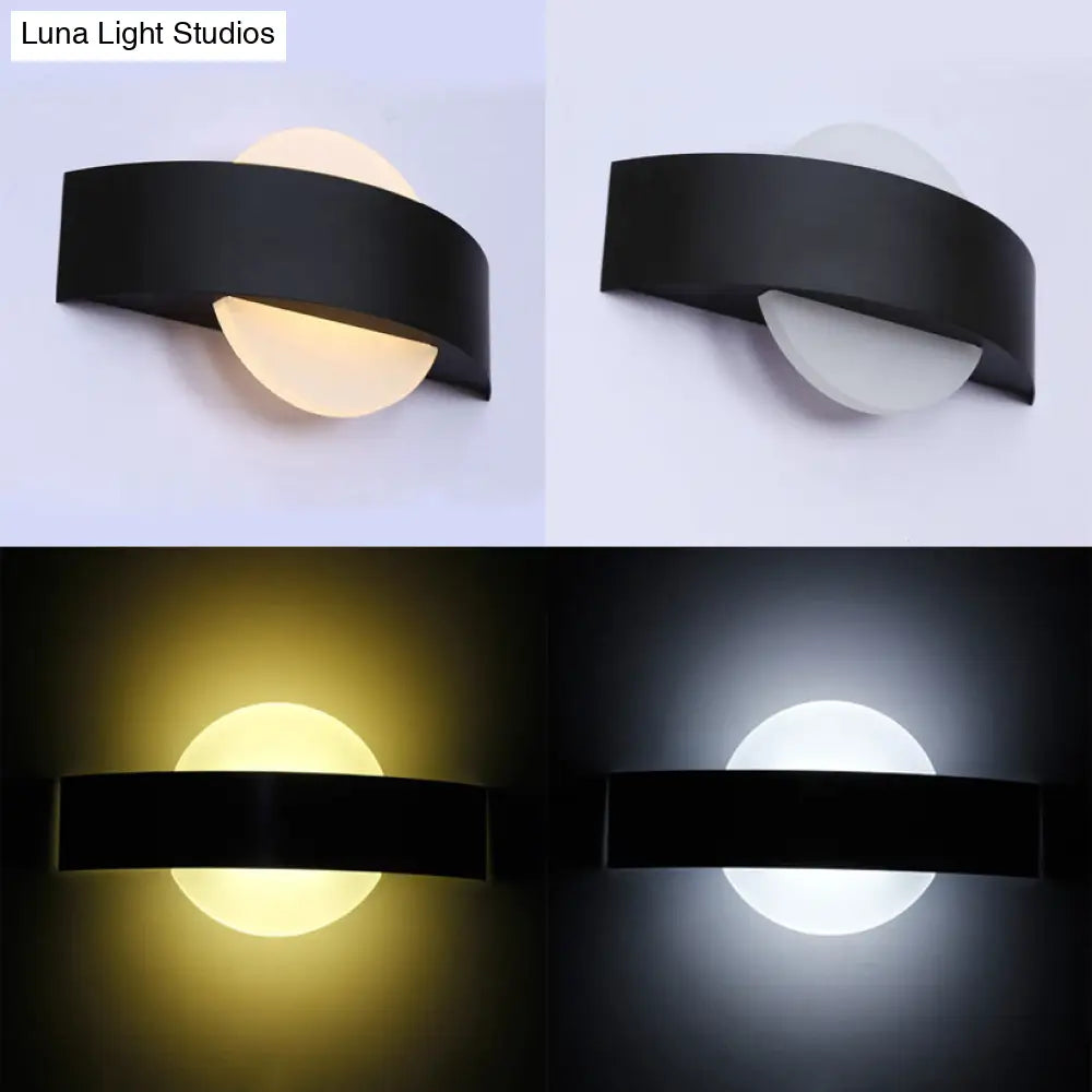 Modern Acrylic Led Wall Sconce With Metal Backplate In Black/White Finish And White/Warm Lighting