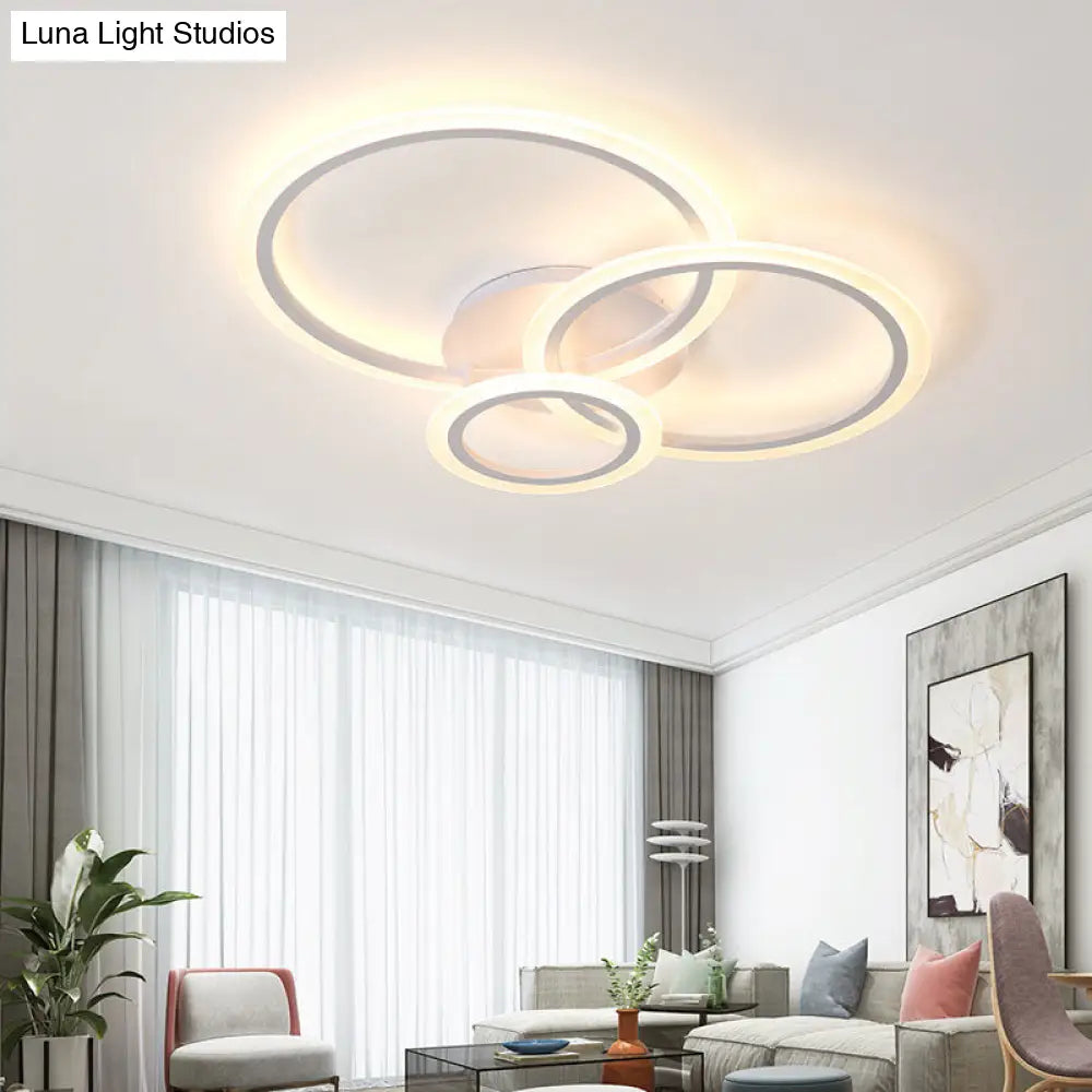 Modern Acrylic Light Ring Fixture For Bedroom Ceiling Unique White Lighting (1/2/3 Lights