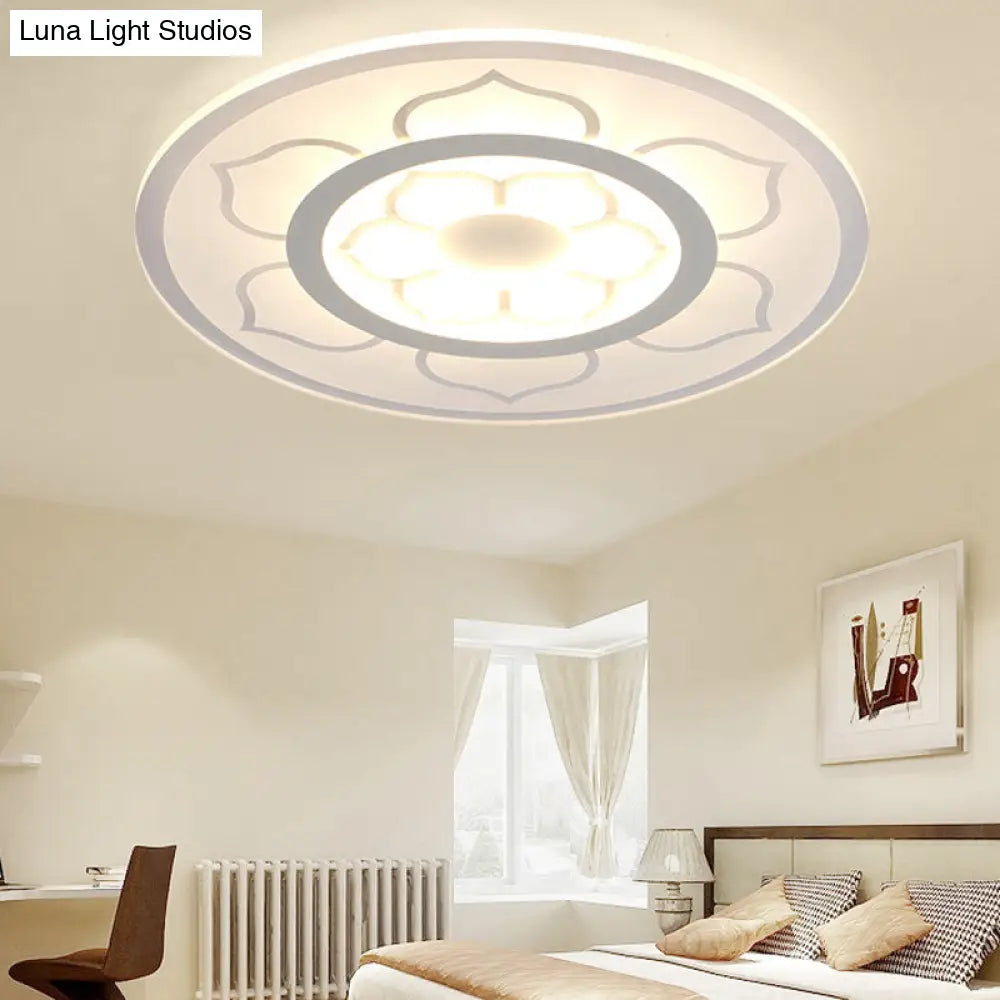 Modern Acrylic Lotus Flush Mount Lamp - Led Ceiling Light (8/16.5/20.5) In Warm Or White / 8