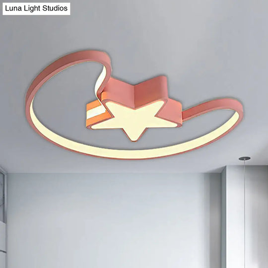Modern Acrylic Moon And Star Ceiling Light - Stylish Living Room Flush Mount Pink