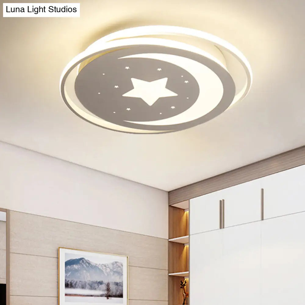 Modern Acrylic Moon And Stars Led Flush Mount Ceiling Light With White/Warm - 16/19.5 Width White /