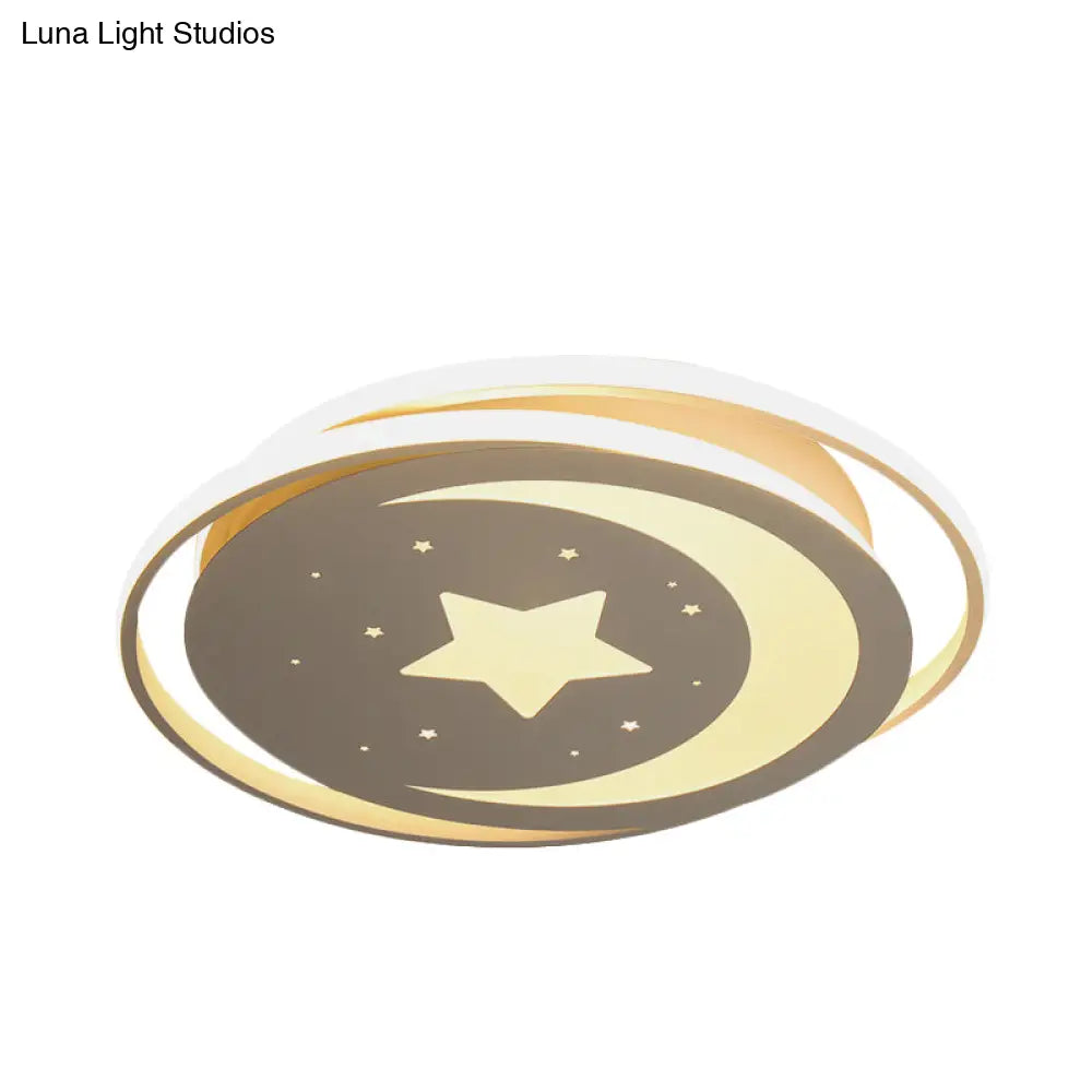 Modern Acrylic Moon And Stars Led Flush Mount Ceiling Light With White/Warm - 16/19.5 Width