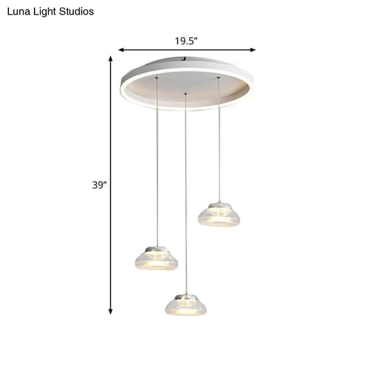 Modern Acrylic Oval Pendant Light - 3-Light Led Suspension Lamp In White/Warm