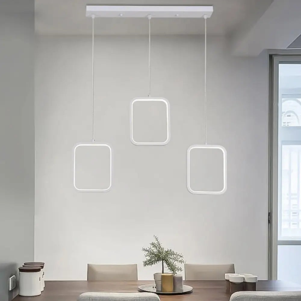 Modern Acrylic Pendant Light With 3 Lights Black/White Finish Square/Circle Cluster Design