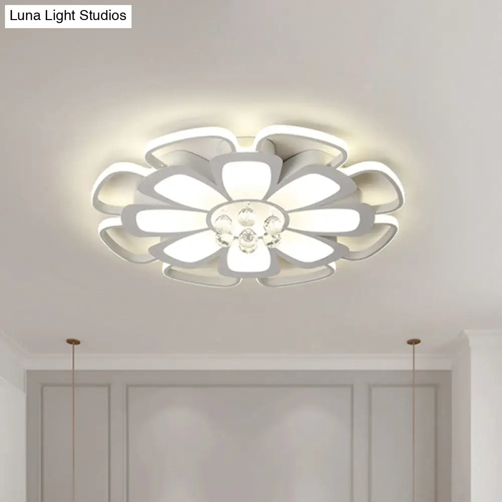 Modern Acrylic Petal Flush Mount Led Ceiling Light - 20.5/27 W Warm/White Round Design White Finish