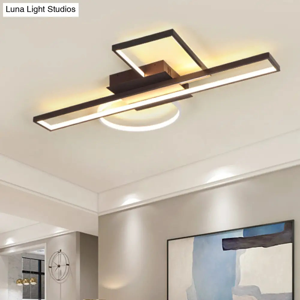 Modern Acrylic Rectangle Flush Mount Led Black Ceiling Fixture - Wide Sizes Available For Bedroom