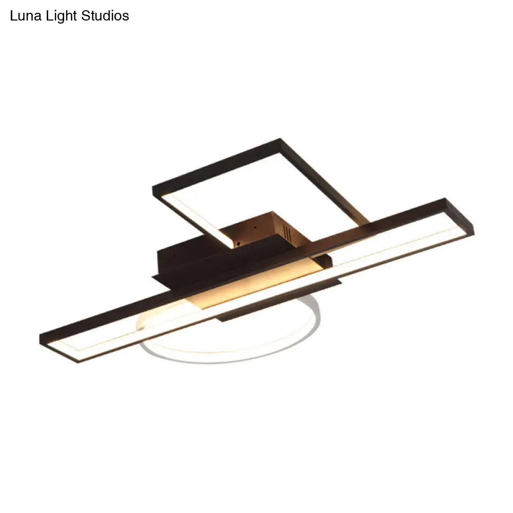 Modern Acrylic Rectangle Flush Mount Led Black Ceiling Fixture - Wide Sizes Available For Bedroom