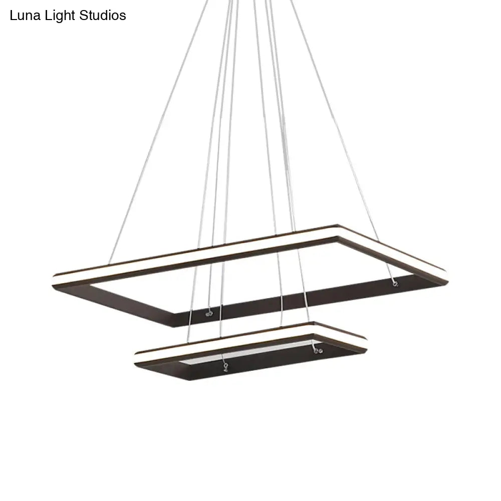 Modern Tiered Rectangular Chandelier With Acrylic Panels - 3 Black/White Led Lights In White Or Warm