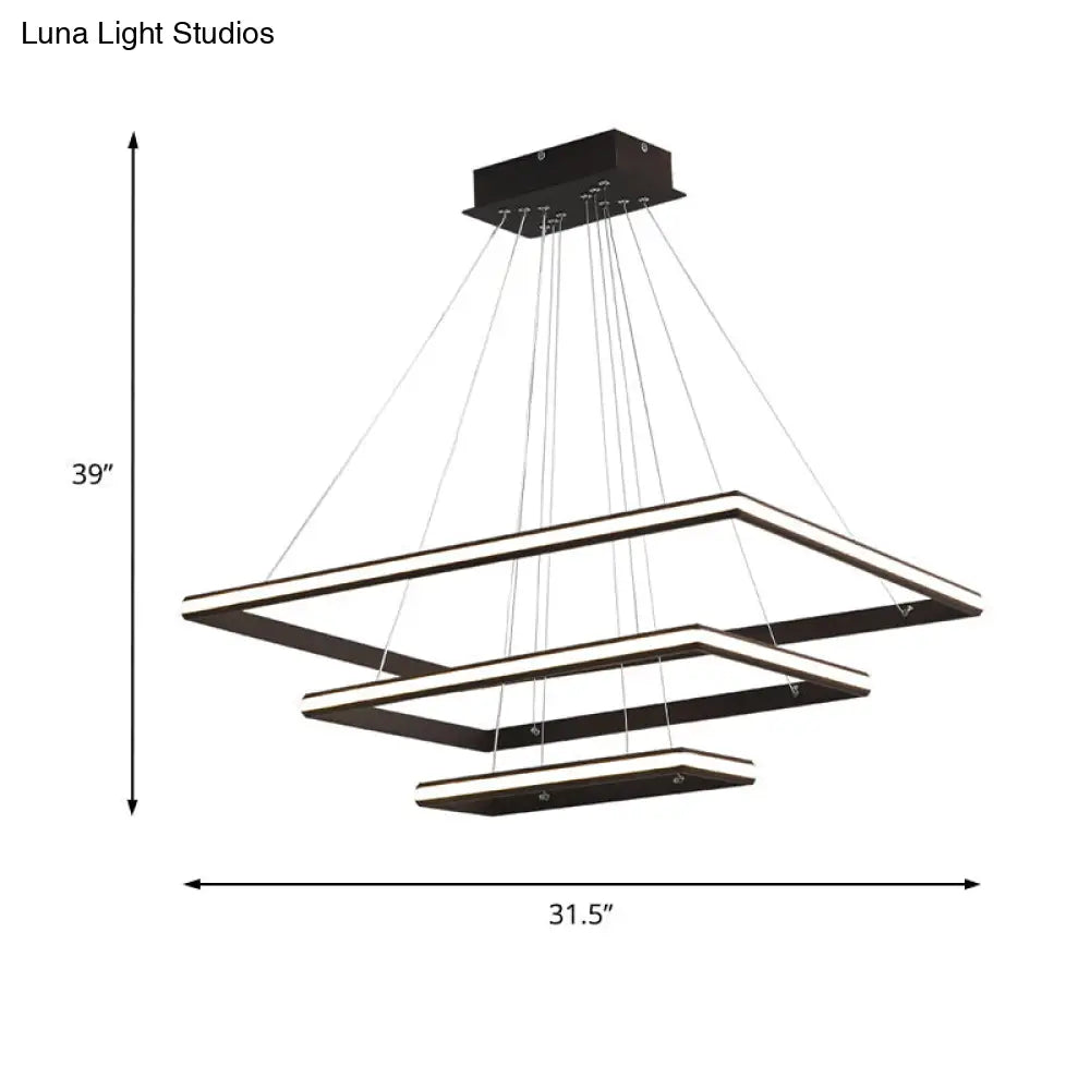 Modern Tiered Rectangular Chandelier With Acrylic Panels - 3 Black/White Led Lights In White Or Warm