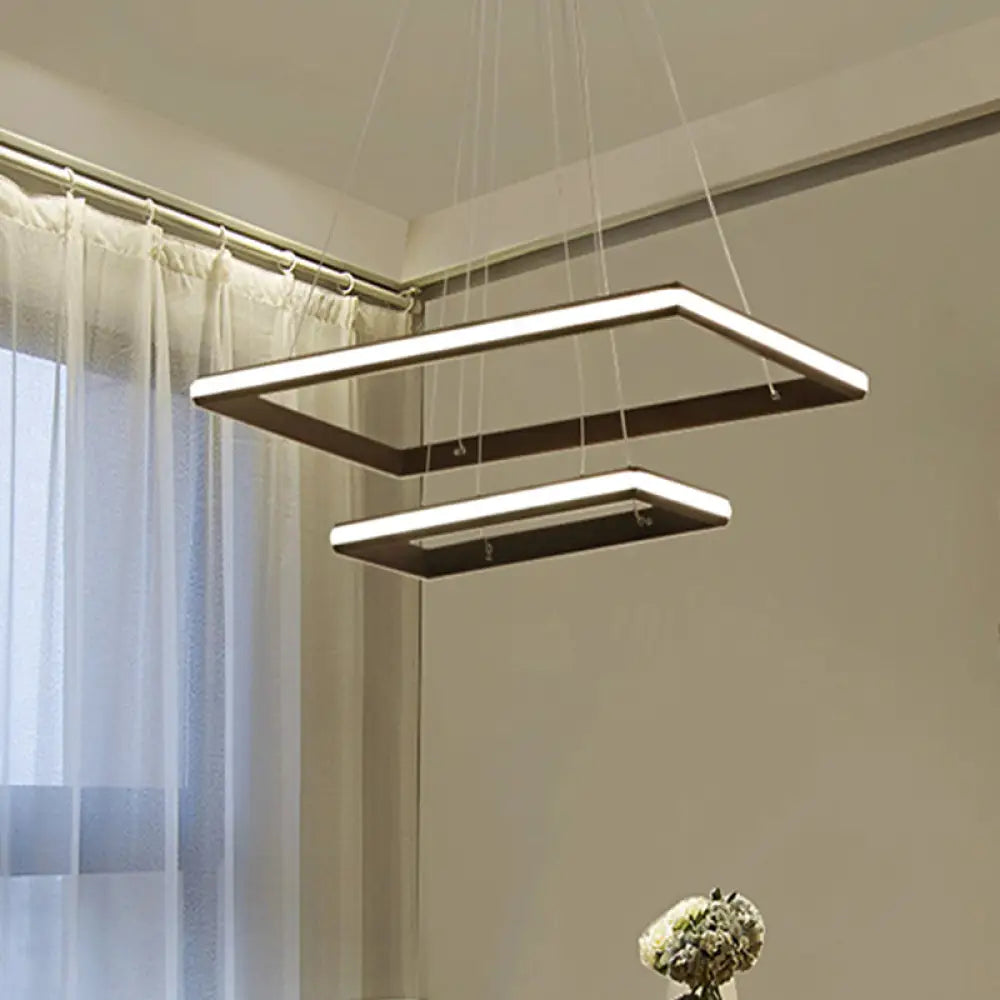 Modern Acrylic Rectangular Chandelier: Tiered Design 3-Light Black/White Led White/Warm Light 2 /