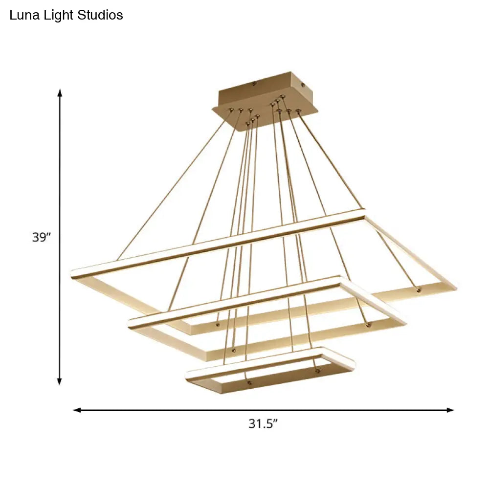 Modern Tiered Rectangular Chandelier With Acrylic Panels - 3 Black/White Led Lights In White Or Warm