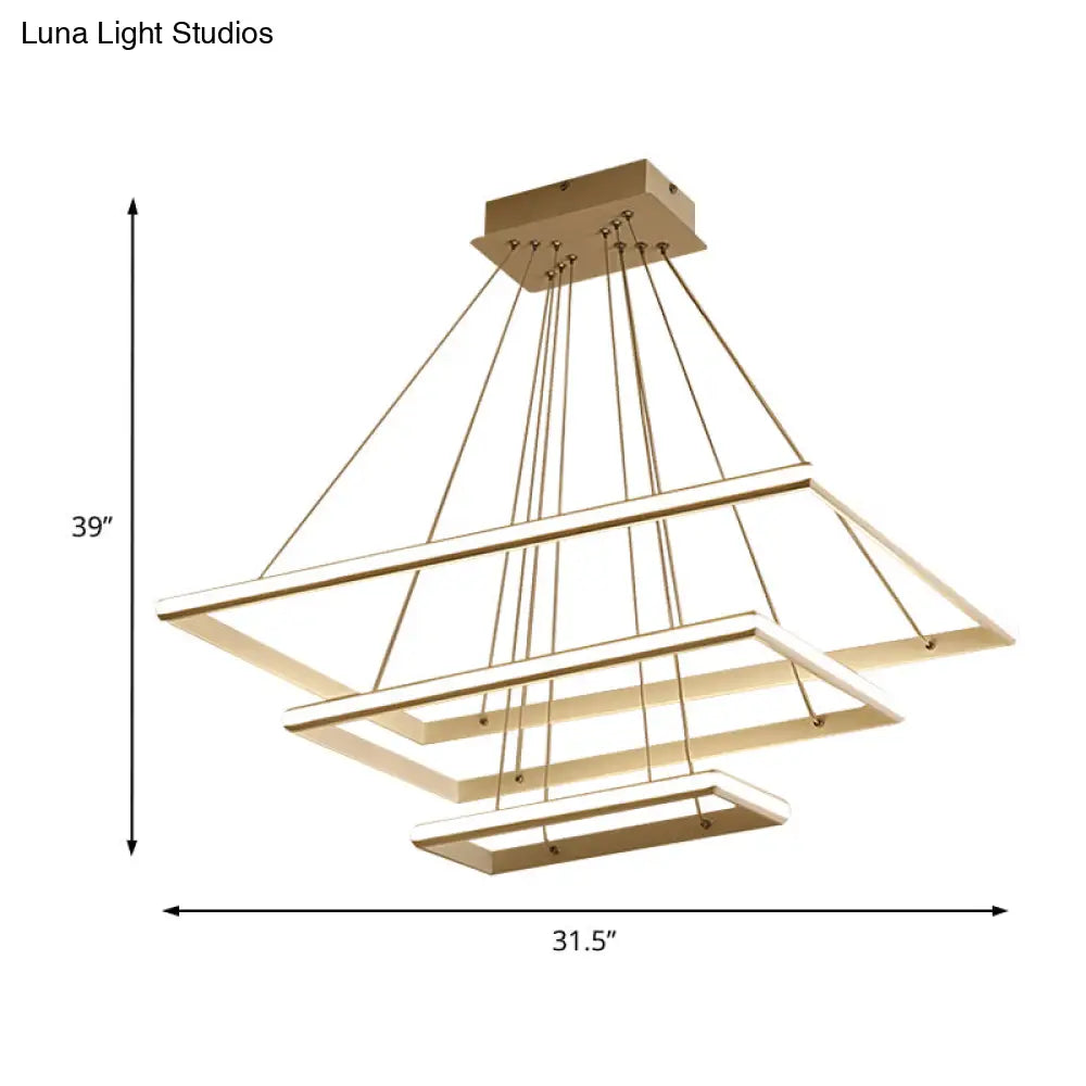 Modern Acrylic Rectangular Chandelier: Tiered Design 3-Light Black/White Led White/Warm Light