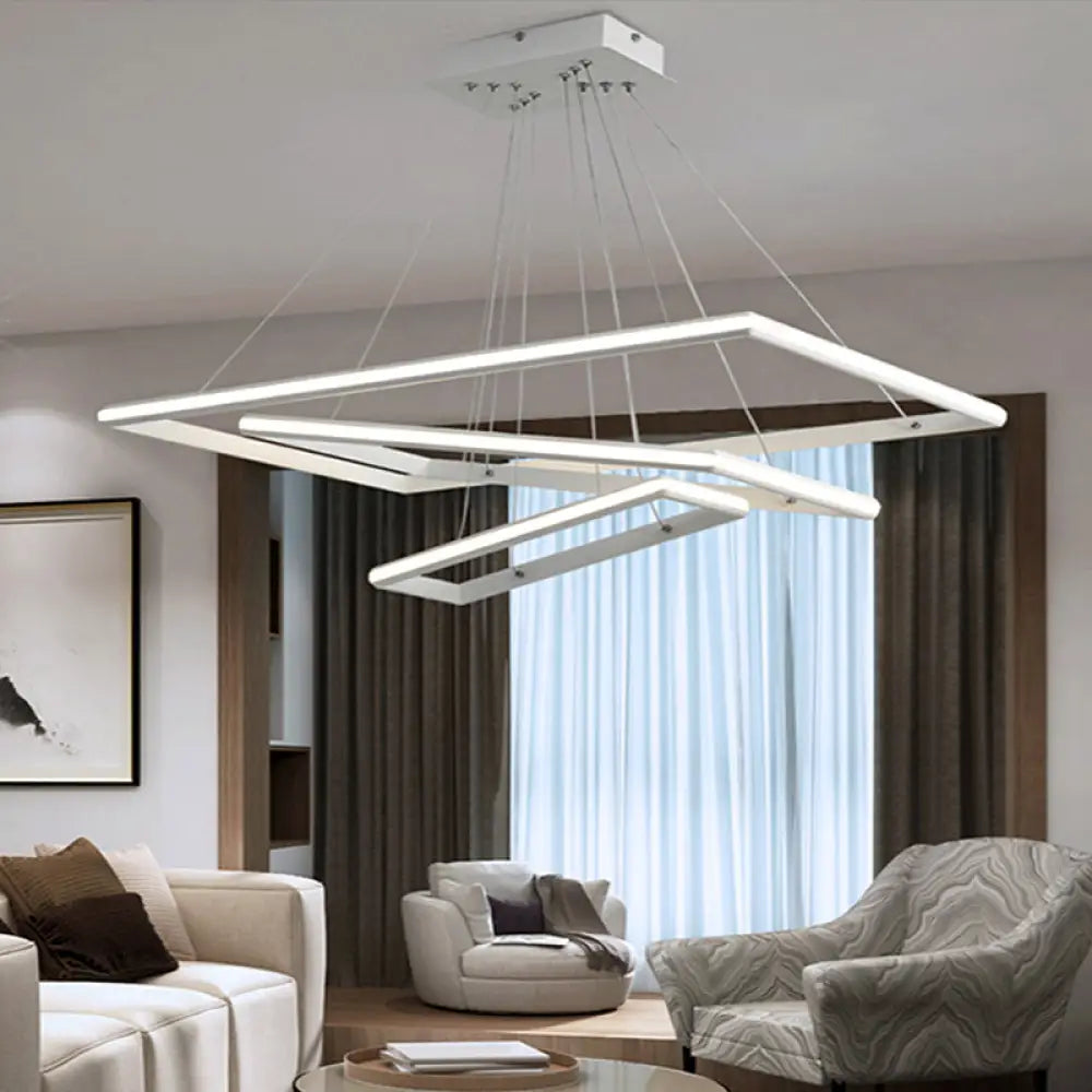 Modern Acrylic Rectangular Chandelier: Tiered Design 3-Light Black/White Led White/Warm Light 3 /