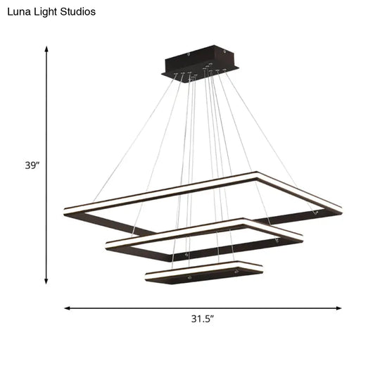 Modern Acrylic Rectangular Chandelier: Tiered Design 3-Light Black/White Led White/Warm Light