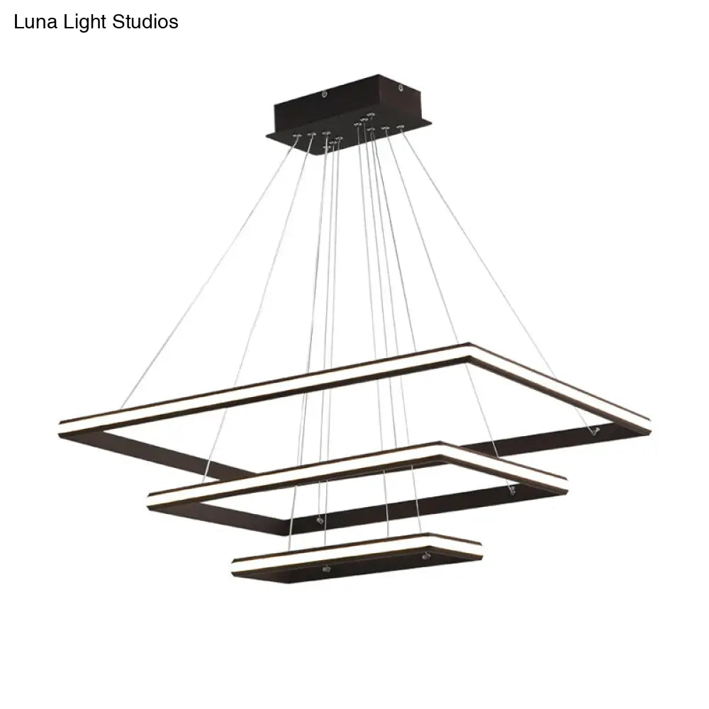 Modern Tiered Rectangular Chandelier With Acrylic Panels - 3 Black/White Led Lights In White Or Warm