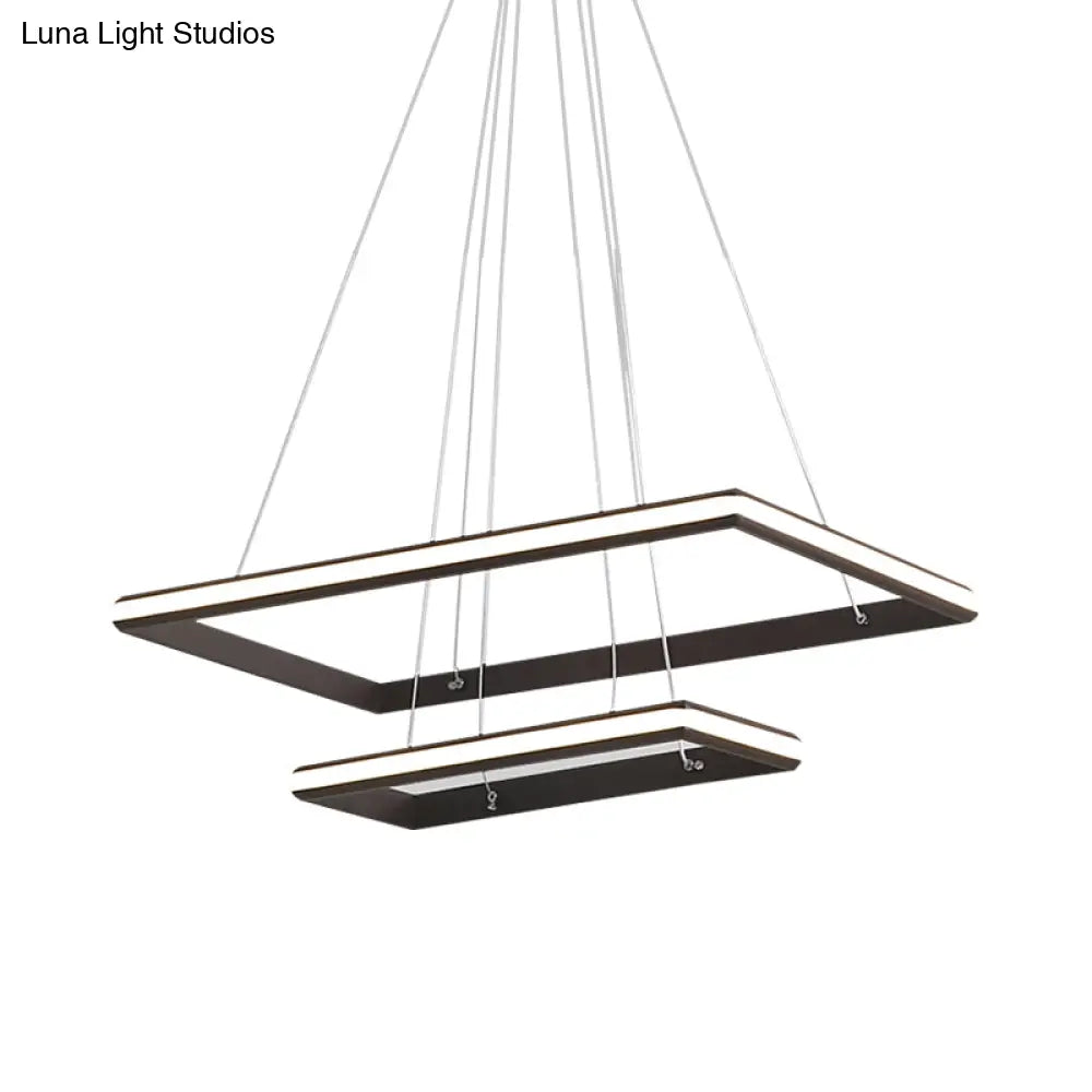 Modern Acrylic Rectangular Chandelier: Tiered Design 3-Light Black/White Led White/Warm Light