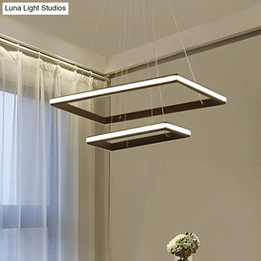 Modern Tiered Rectangular Chandelier With Acrylic Panels - 3 Black/White Led Lights In White Or Warm