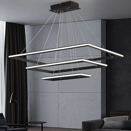 Modern Acrylic Rectangular Chandelier: Tiered Design 3-Light Black/White Led White/Warm Light 3 /