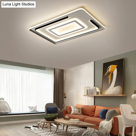 Modern Acrylic Rectangular Led Ceiling Lamp For Living Room - Warm/White Light 18/21.5/35.5 Wide