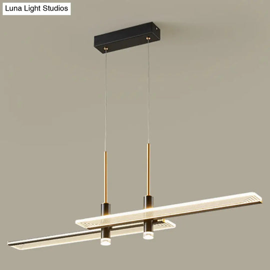 Modern Acrylic Led Chandelier: Rectangular Panel Hanging Light Fixture Black For Living Room 2 /