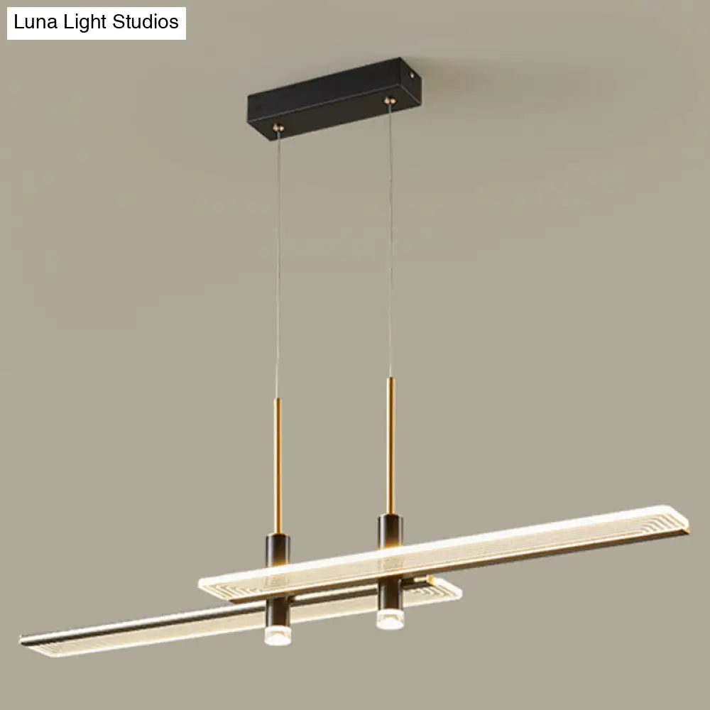 Modern Acrylic Rectangular Led Chandelier Hanging Light Fixture In Black For Living Room Pendant