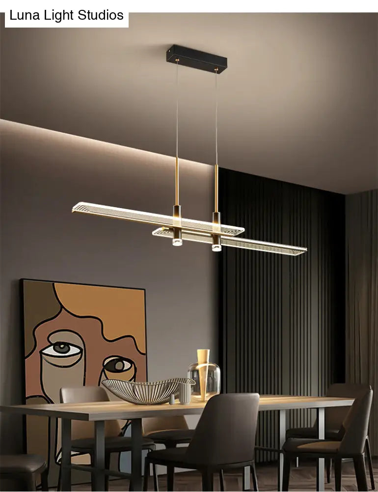 Modern Acrylic Rectangular Led Chandelier Hanging Light Fixture In Black For Living Room Pendant