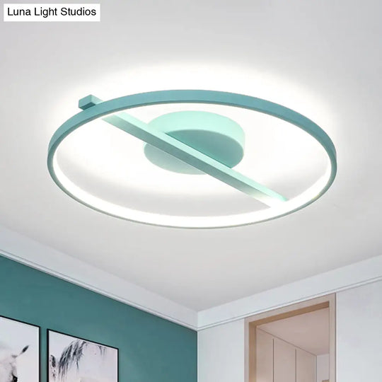 Modern Acrylic Ring Flush Mount Ceiling Light In Black/White/Blue For Living Room - Warm/White