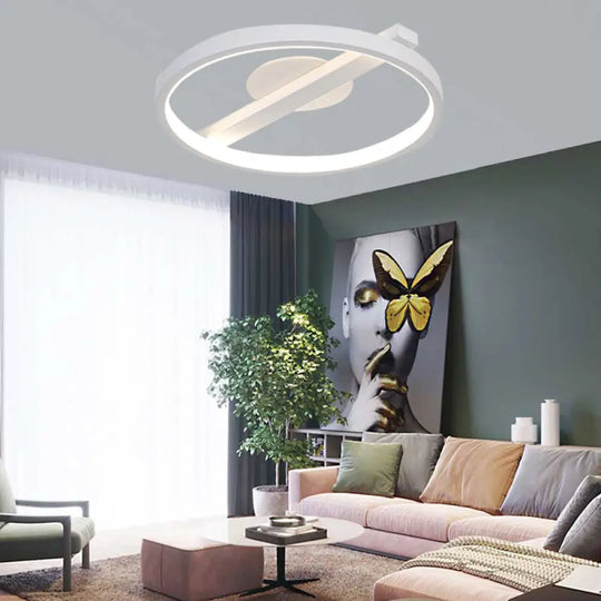 Modern Acrylic Ring Flush Mount Ceiling Light In Black/White/Blue For Living Room - Warm/White