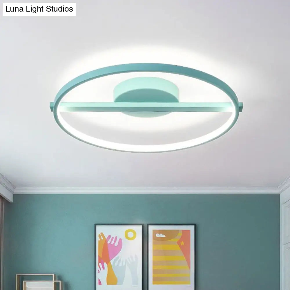 Modern Acrylic Ring Flush Mount Ceiling Light In Black/White/Blue For Living Room - Warm/White
