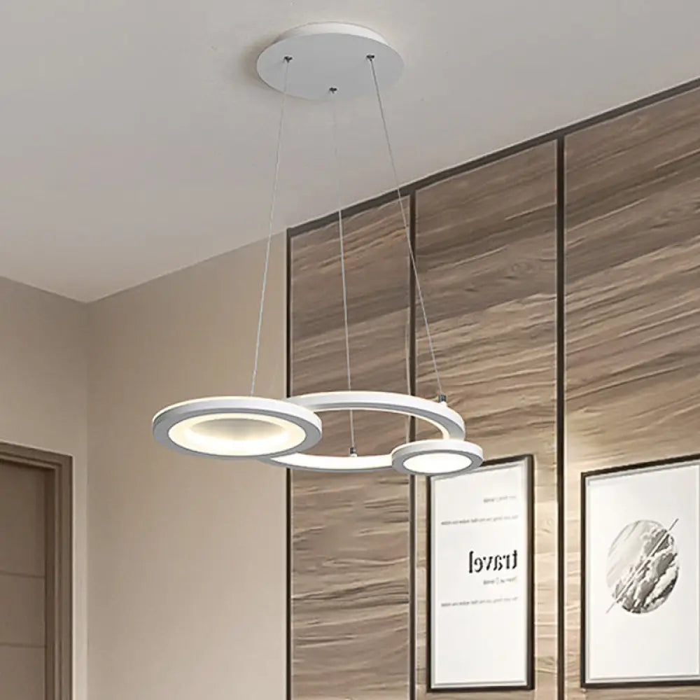 Modern Acrylic Round Chandelier Pendant Light With Led White/Grey Finish For Dining Room In