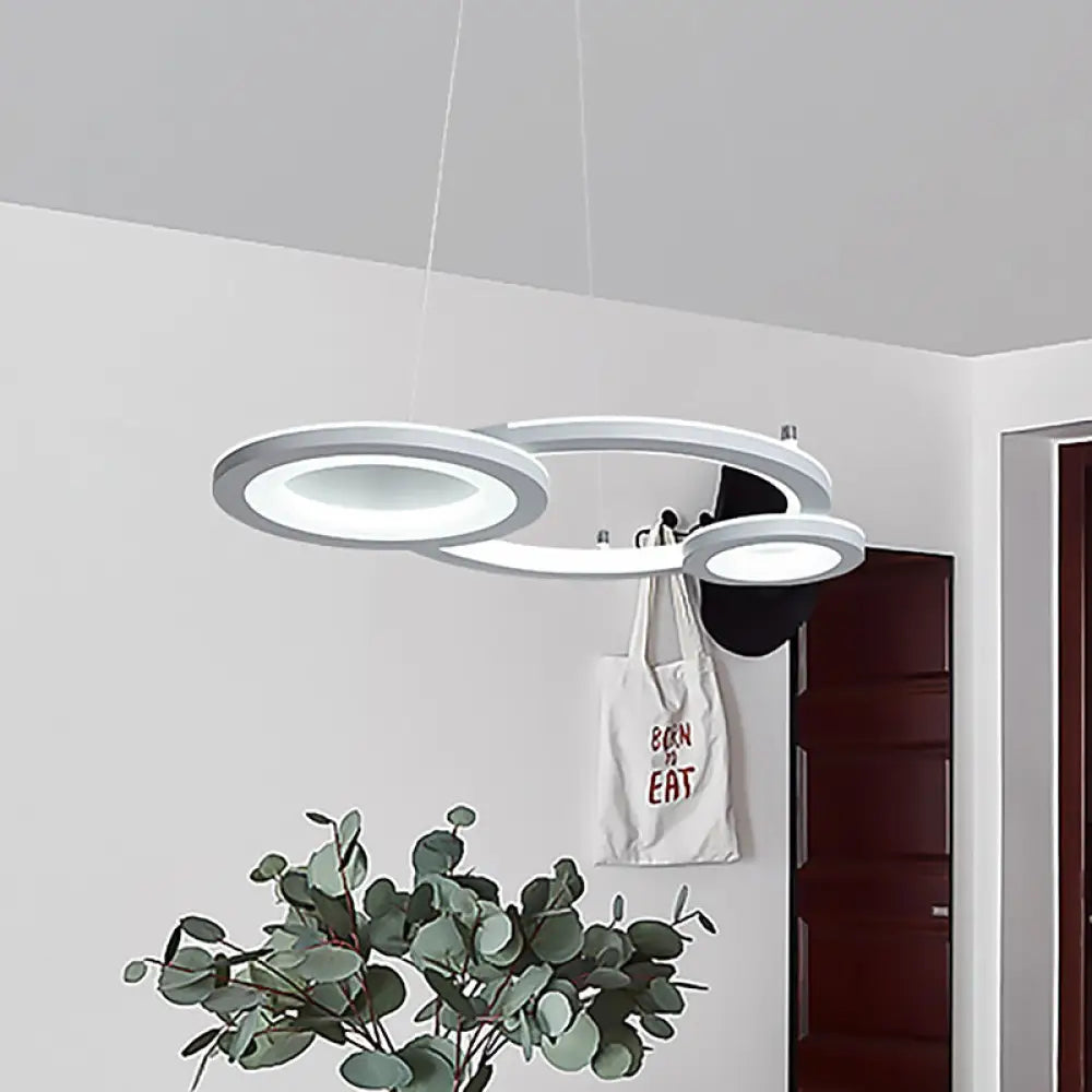 Modern Acrylic Round Chandelier Pendant Light With Led White/Grey Finish For Dining Room In