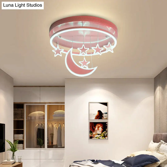 Modern Acrylic Round Flush Mount Lamp - Led Ceiling Light Fixture With Star Deco Warm/White