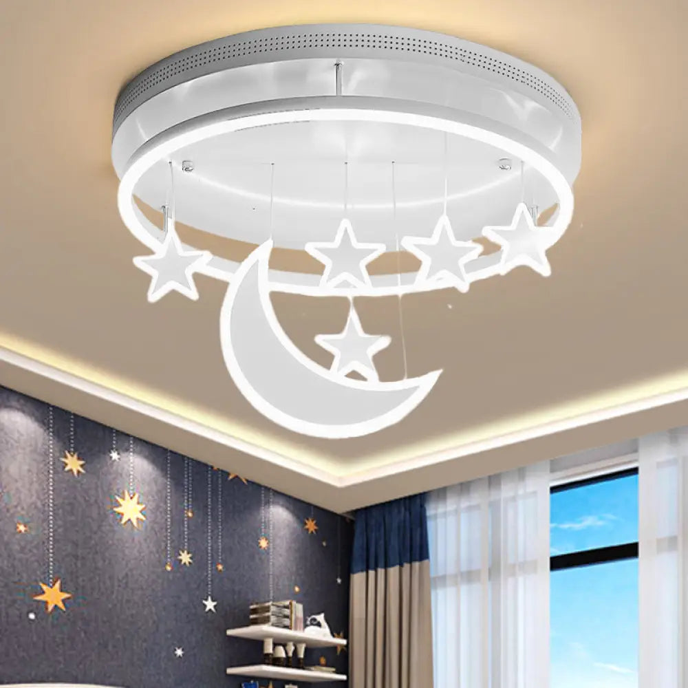 Modern Acrylic Round Flush Mount Lamp - Led Ceiling Light Fixture With Star Deco Warm/White