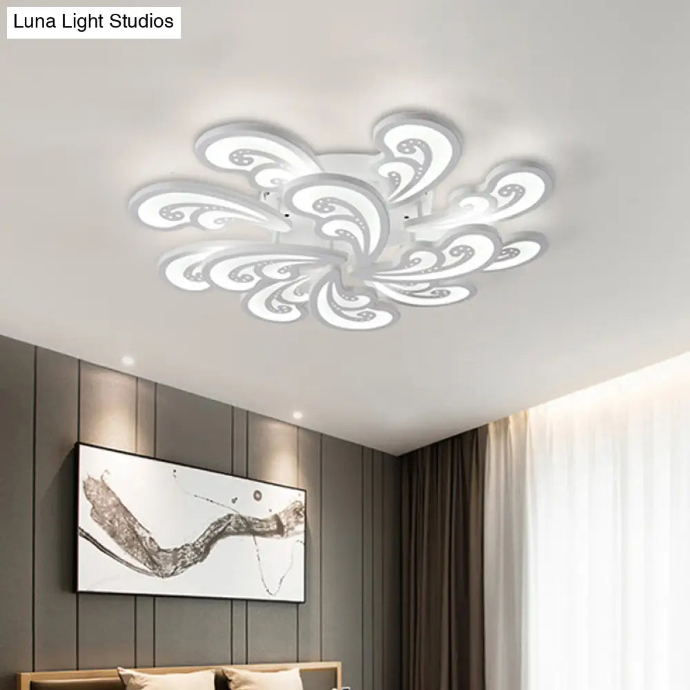 Modern Acrylic Spindrift Ceiling Light W/ 6/12/15 - White Led Bulbs In Warm/White - Semi Flush Mount