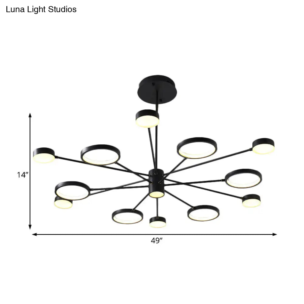 Modern Acrylic Led Sputnik Chandelier With 6/8/10 Lights In Black White/Warm Light