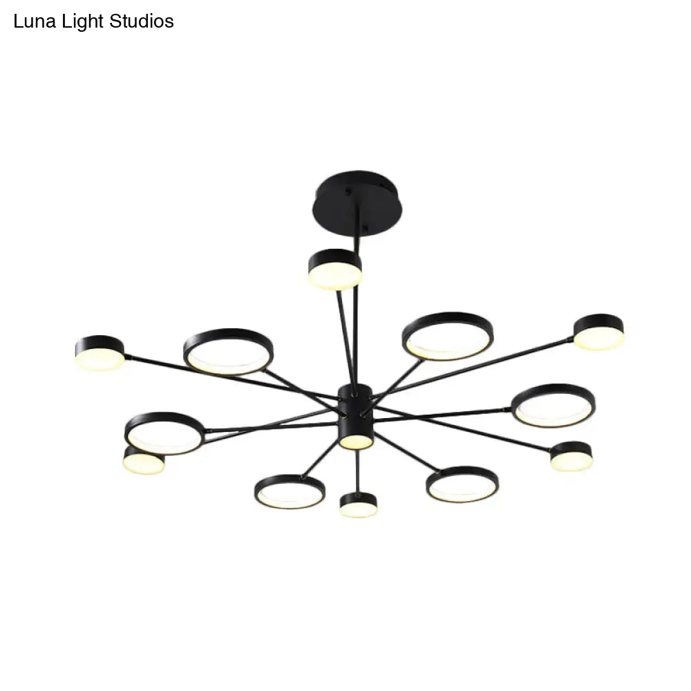 Modern Acrylic Led Sputnik Chandelier With 6/8/10 Lights In Black White/Warm Light