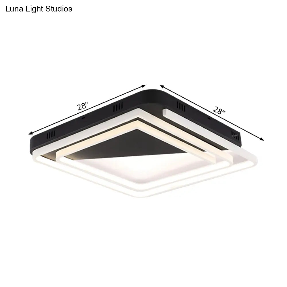 Modern Acrylic Square Ceiling Lamp Led Flush Mount Light - Black 18’/22’/28’ Wide In Warm/White