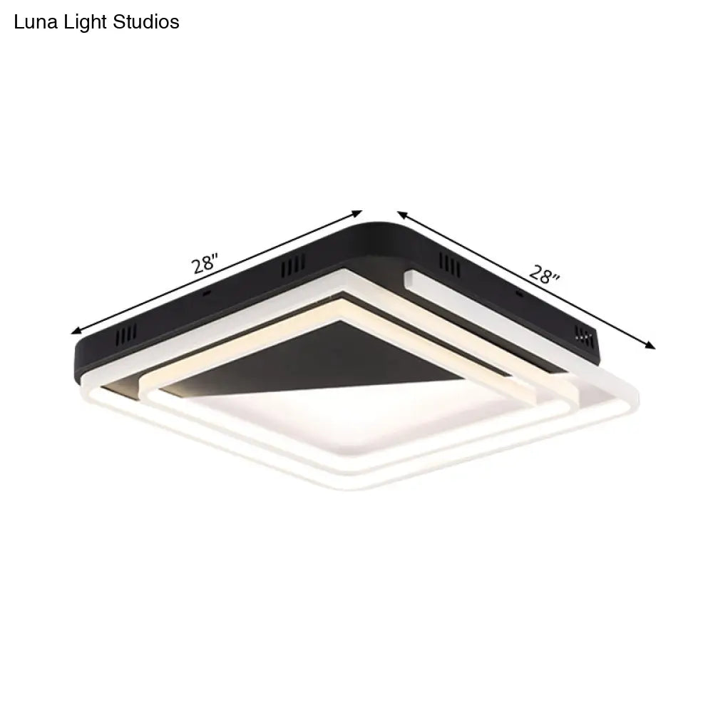 Modern Acrylic Square Ceiling Lamp Led Flush Mount Light - Black 18/22/28 Wide In Warm/White