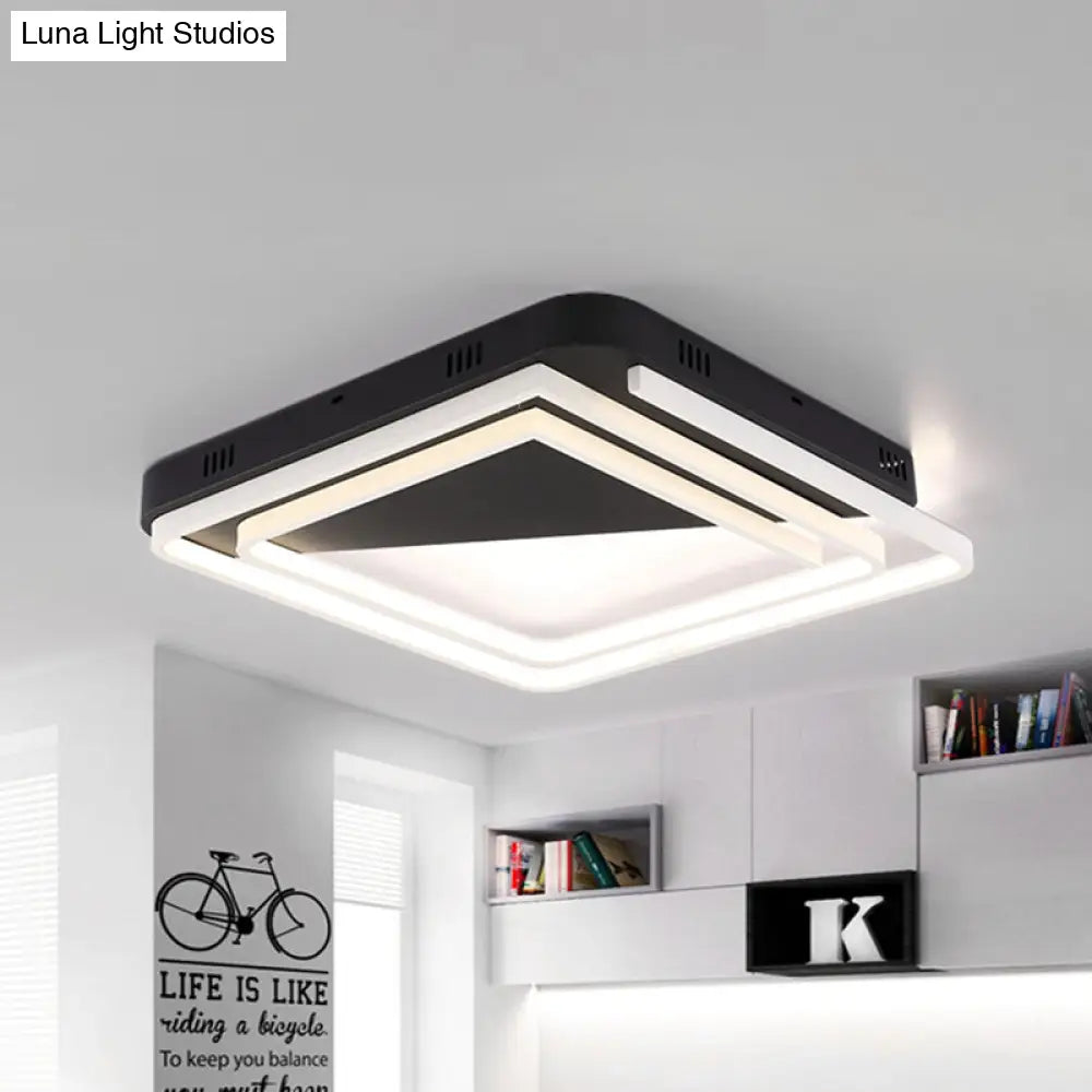 Modern Acrylic Square Ceiling Lamp Led Flush Mount Light - Black 18/22/28 Wide In Warm/White / 18