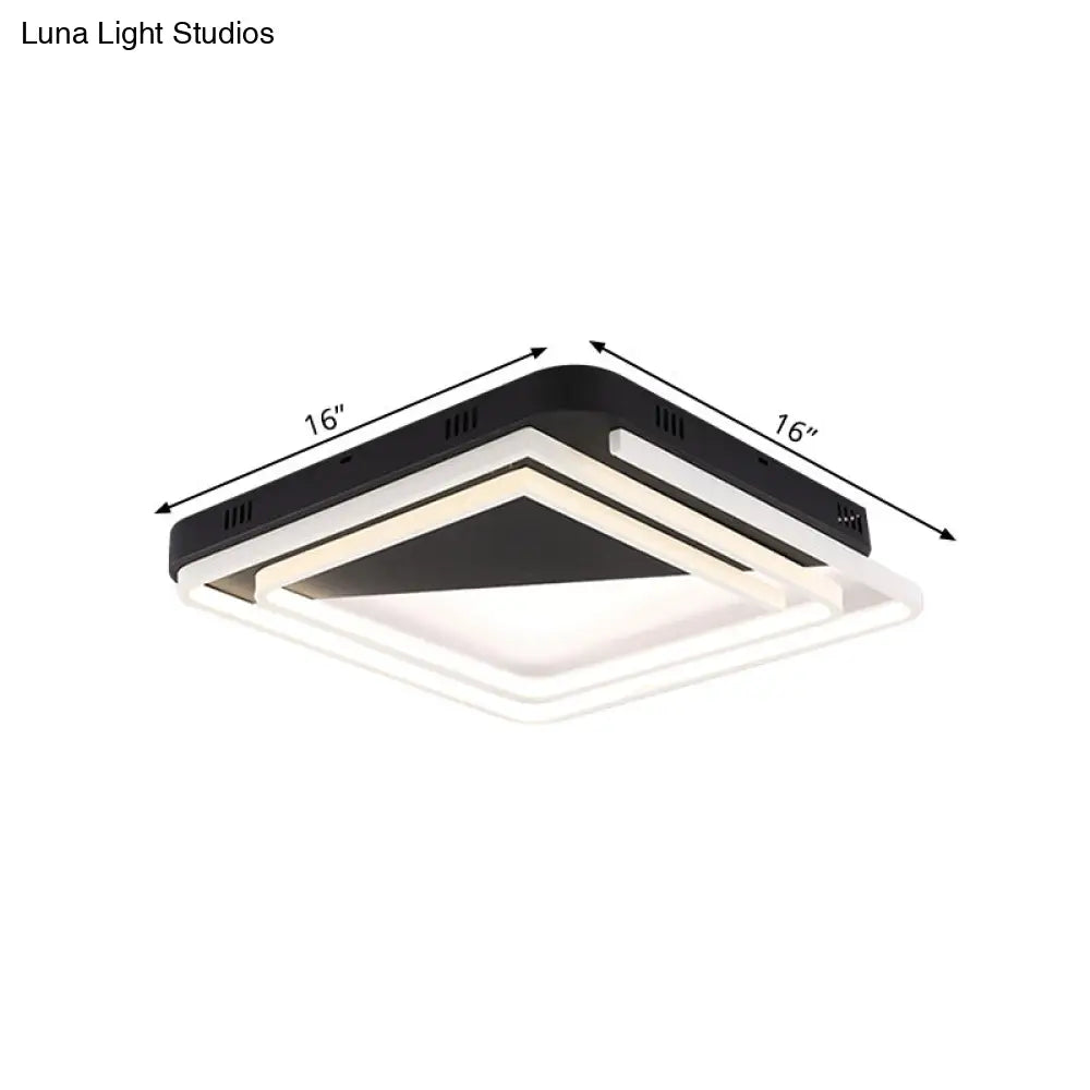 Modern Acrylic Square Ceiling Lamp Led Flush Mount Light - Black 18’/22’/28’ Wide In Warm/White