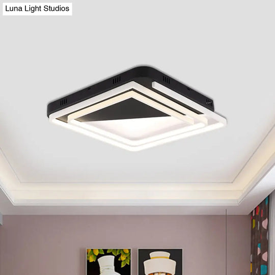 Modern Acrylic Square Ceiling Lamp Led Flush Mount Light - Black 18/22/28 Wide In Warm/White