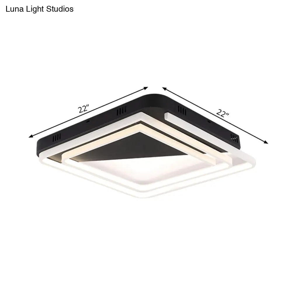 Modern Acrylic Square Ceiling Lamp Led Flush Mount Light - Black 18’/22’/28’ Wide In Warm/White