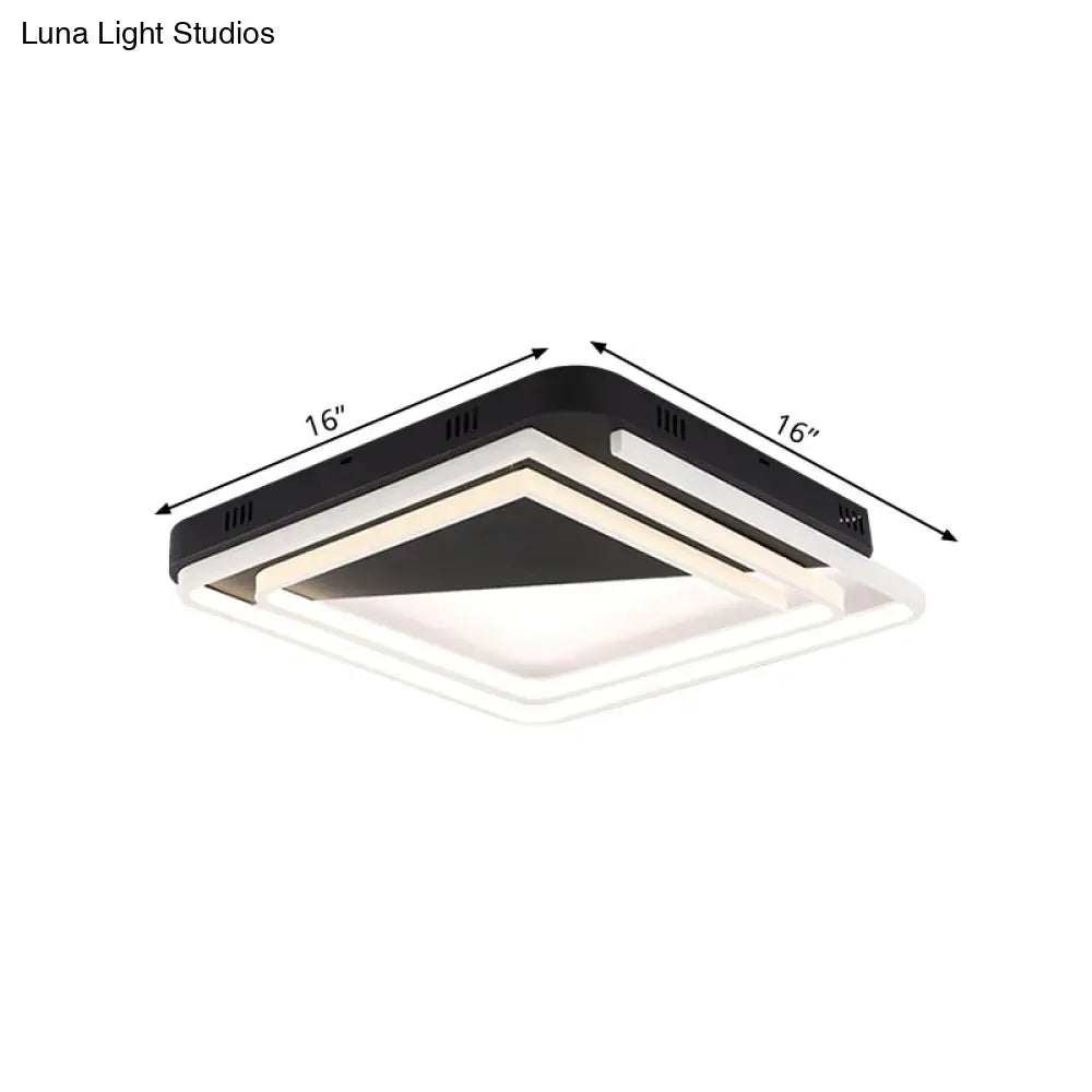 Modern Acrylic Square Ceiling Lamp Led Flush Mount Light - Black 18/22/28 Wide In Warm/White