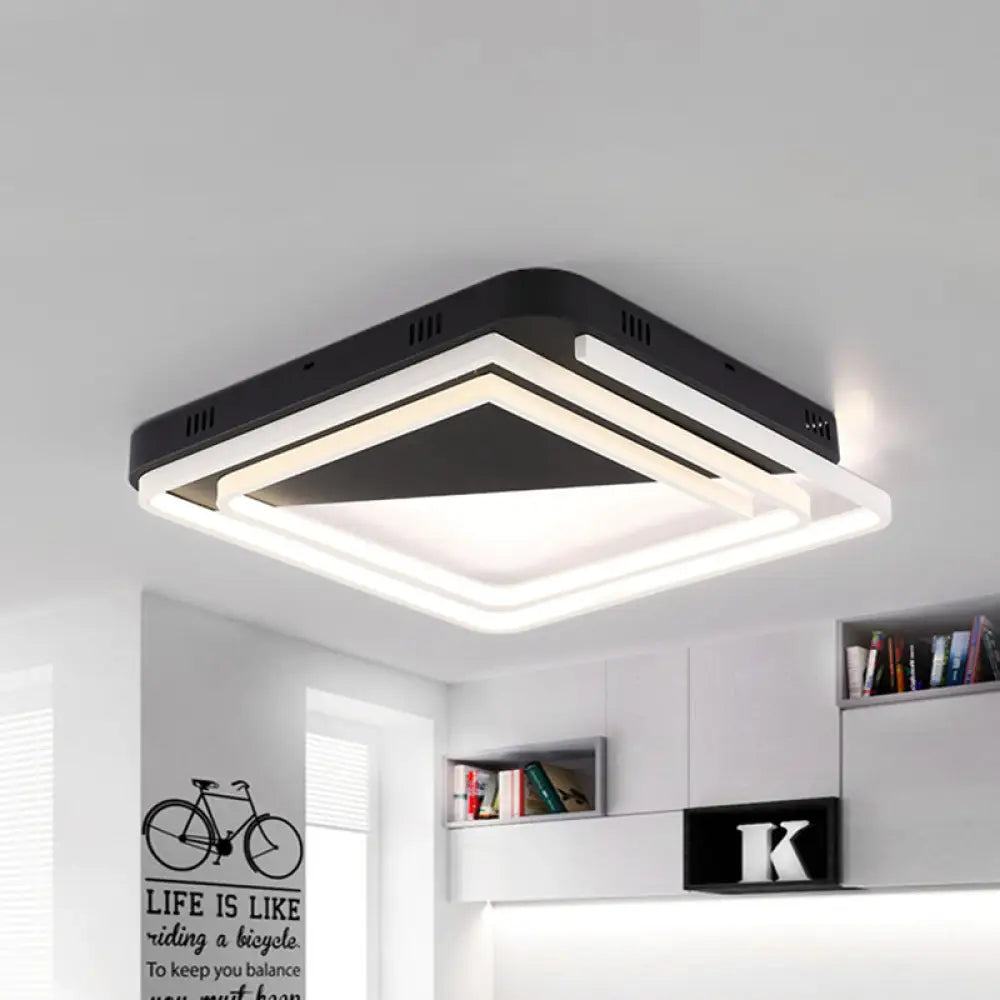 Modern Acrylic Square Ceiling Lamp Led Flush Mount Light - Black 18’/22’/28’ Wide In
