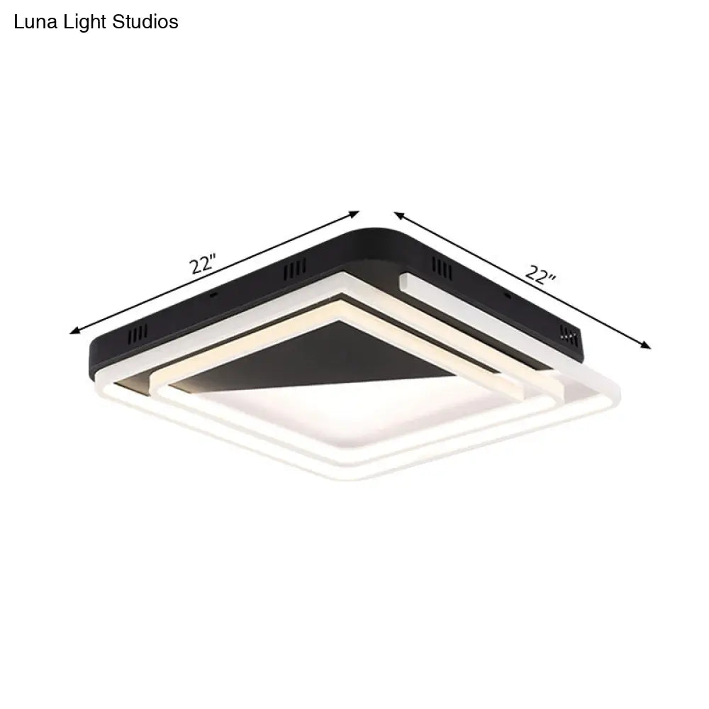 Modern Acrylic Square Ceiling Lamp Led Flush Mount Light - Black 18/22/28 Wide In Warm/White