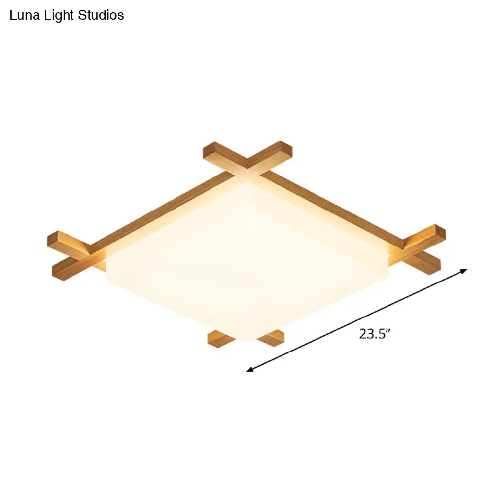 Modern Acrylic Square Ceiling Lamp With Led And Wood Frame - Beige/White Warm Light 16/18/23.5 Wide