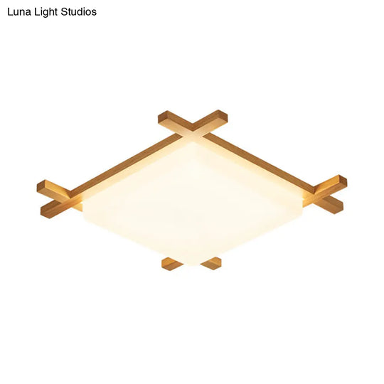Modern Acrylic Square Ceiling Lamp With Led And Wood Frame - Beige/White Warm Light 16/18/23.5 Wide