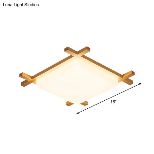 Modern Acrylic Square Ceiling Lamp With Led And Wood Frame - Beige/White Warm Light 16/18/23.5 Wide