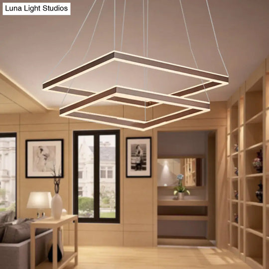 Modern Acrylic Square Ceiling Pendant Led Brown Chandelier Light In Warm/White