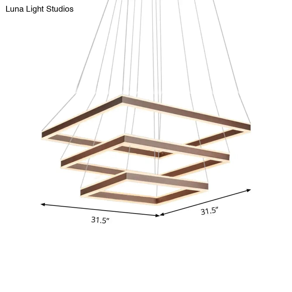 Modern Acrylic Square Ceiling Pendant Led Brown Chandelier Light In Warm/White